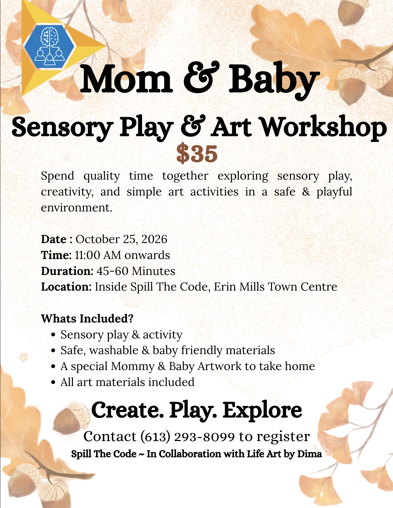 Mom & Baby Sensory Play & Art Workshop flyer